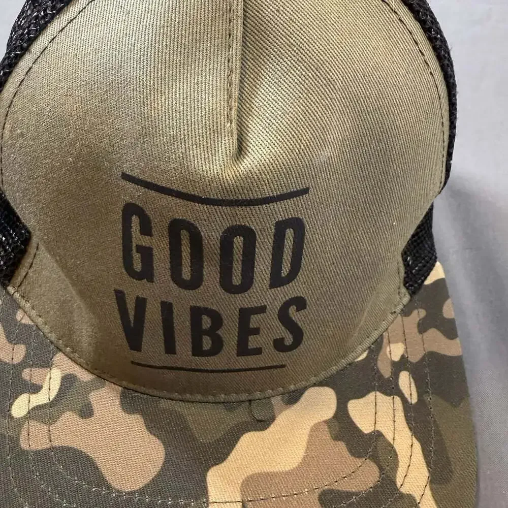 YOUTH Good Vibes Camo Mesh Snapback Trucker Hat Cap Clean